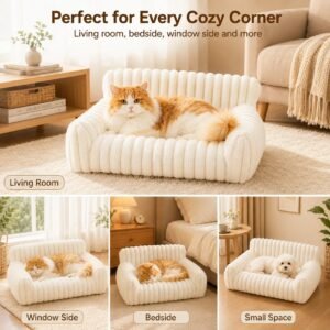 Cat & Dog Couch Fluffy w/ Premium Soft Corduroy Fleece (Removable Washable Cover)