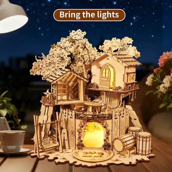 3D Wooden Puzzle (DIY Tree House w/ Light) - Image 2