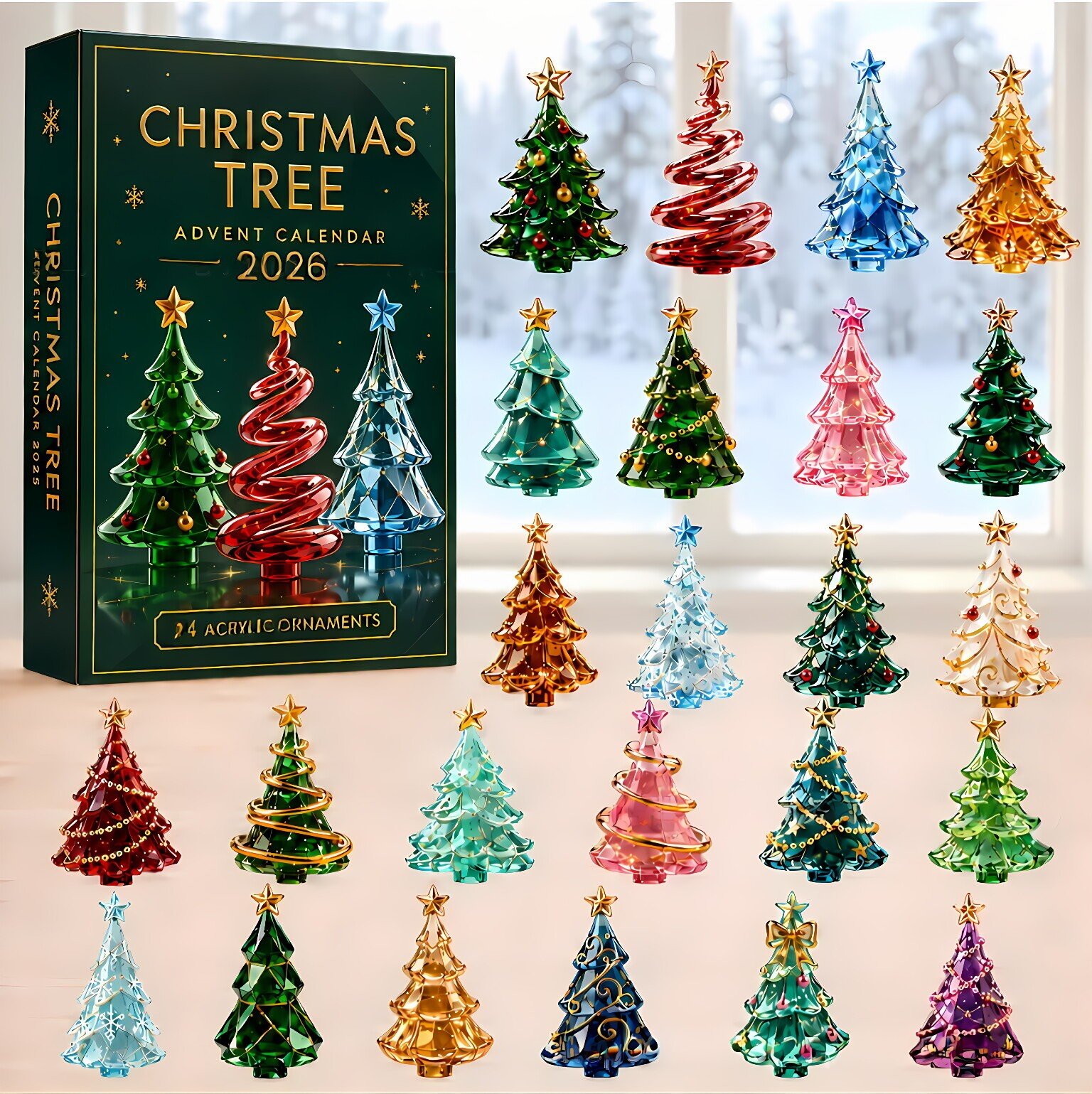 Glass-Style 24-Pieces Christmas Tree Advent Calendar